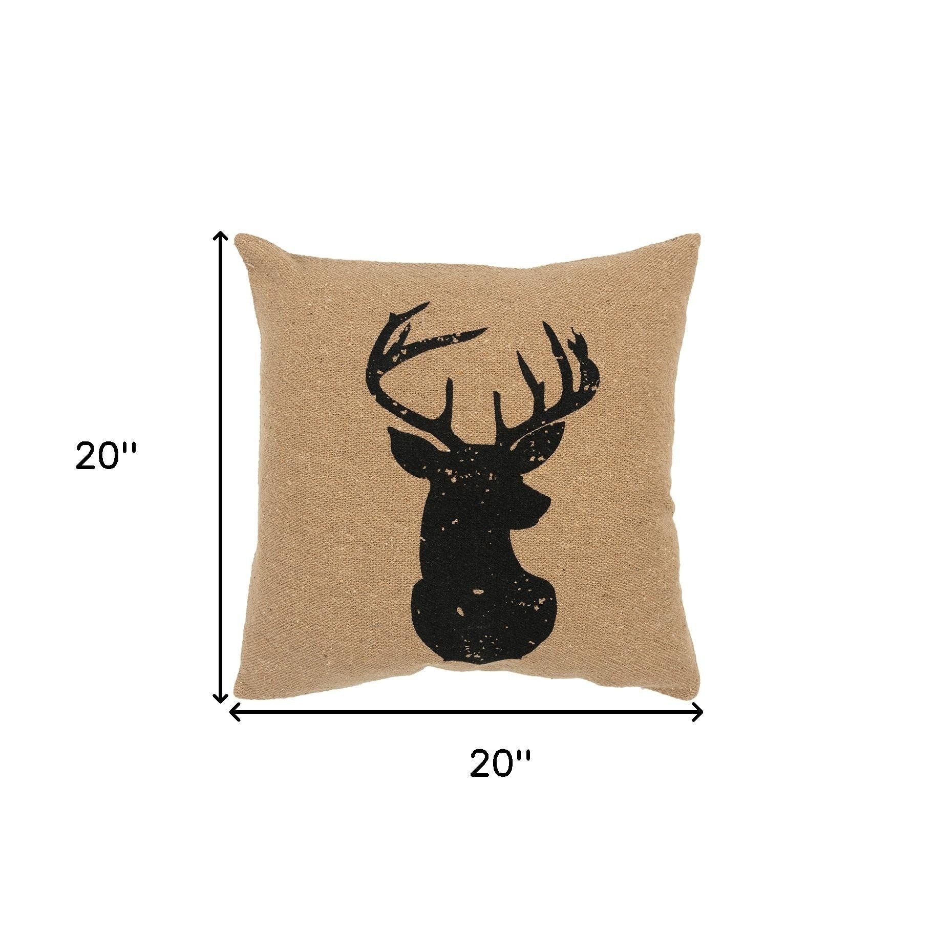 Tan Black Distressed Reindeer Throw Pillow