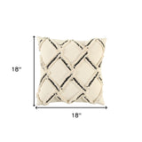 18" Cream and Black Textured Lattice Throw Pillow