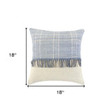 Ivory Blue Block Tasseled Throw Pillow