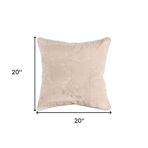 Blush Pink Floral Textured Reversible Throw Pillow