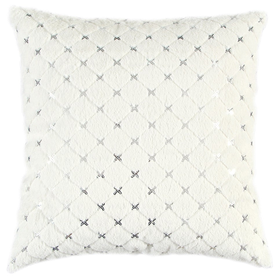 Ivory Silver Metallic Diamond Pattern Throw Pillow