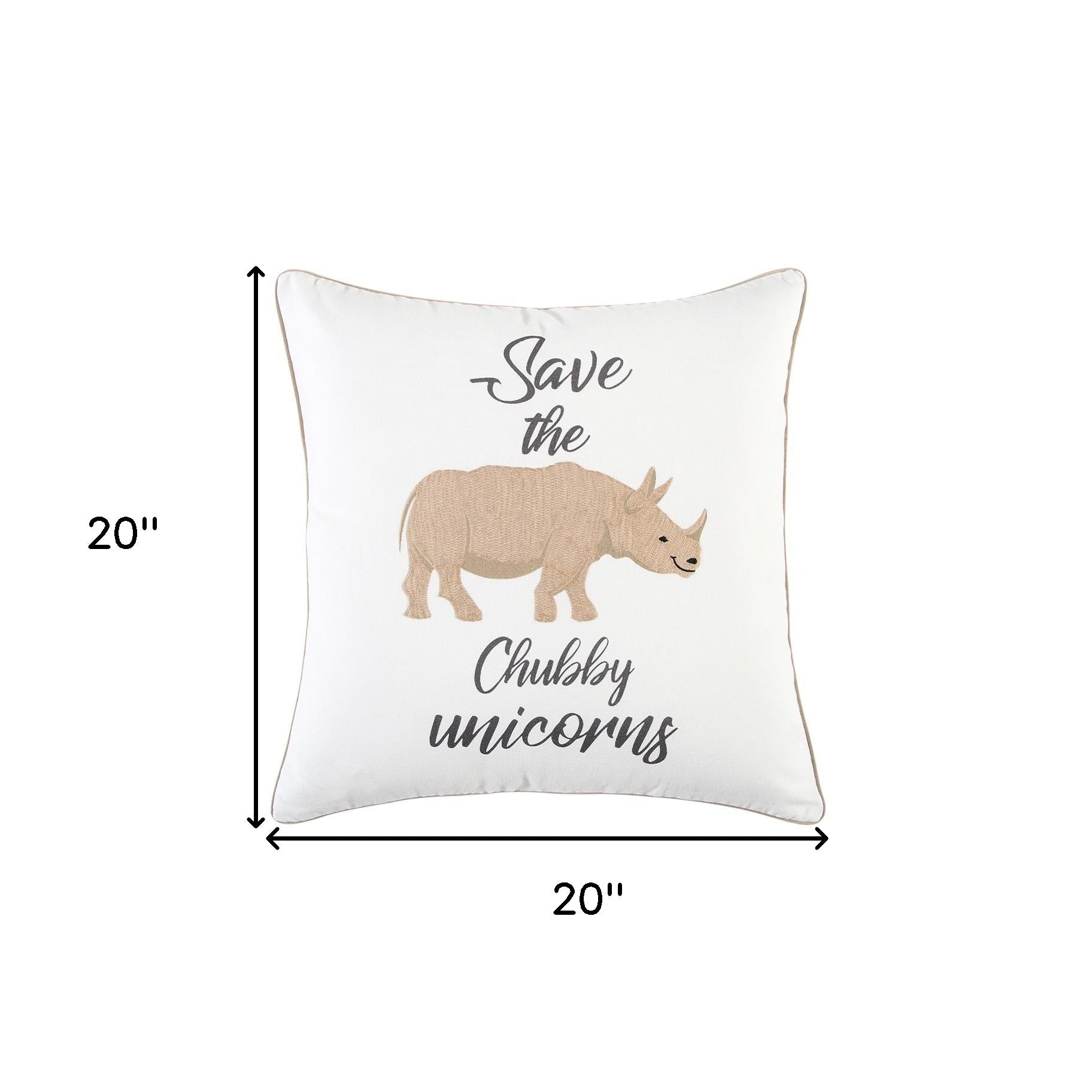 White Beige Chubby Unicorn Throw Pillow