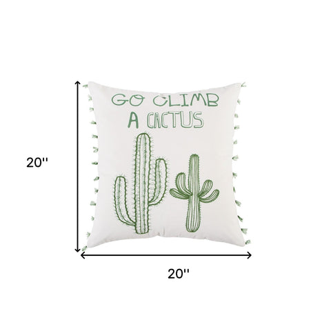 White Green Climb A Cactus Throw Pillow