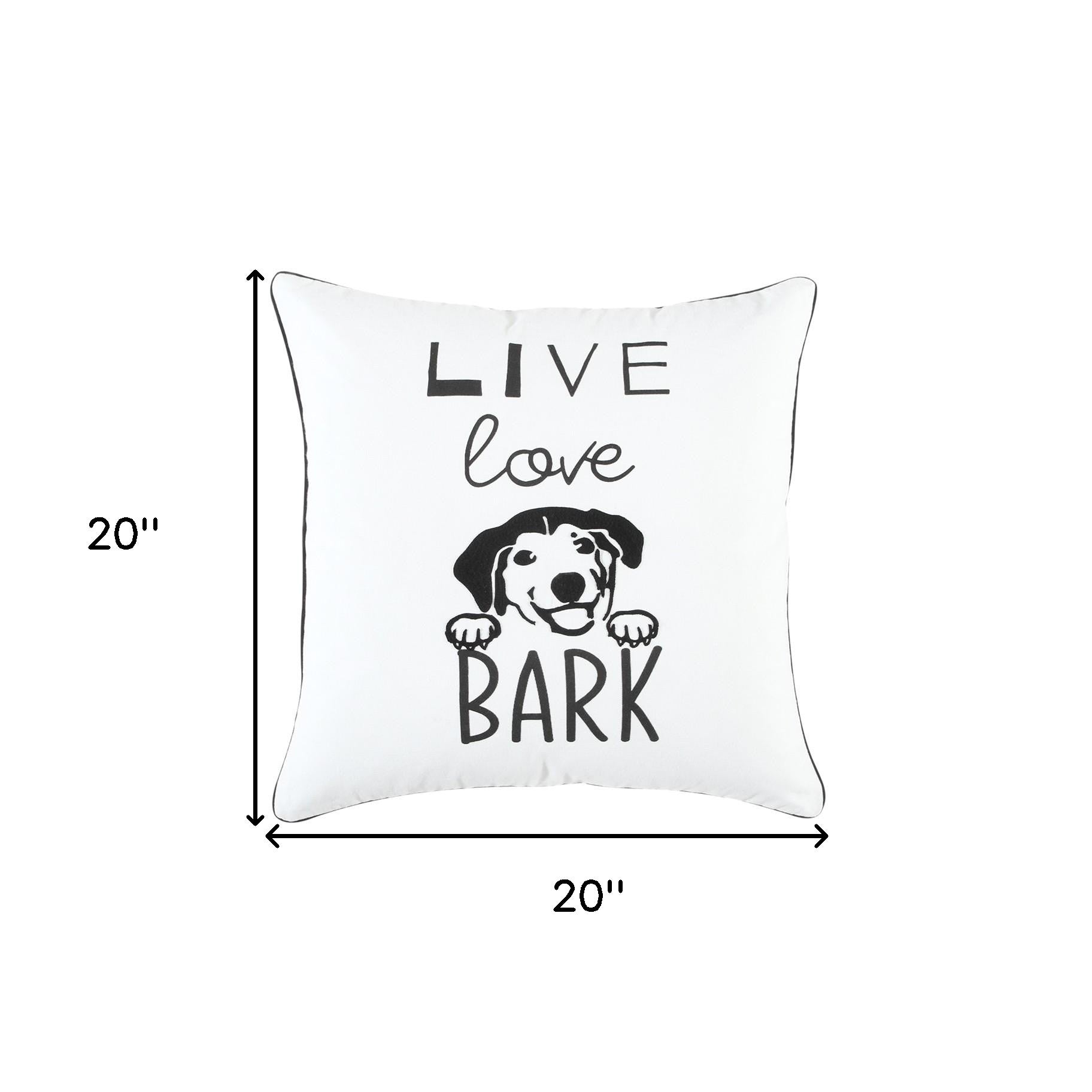 Black and White Live Love Bark Modern Throw Pillow