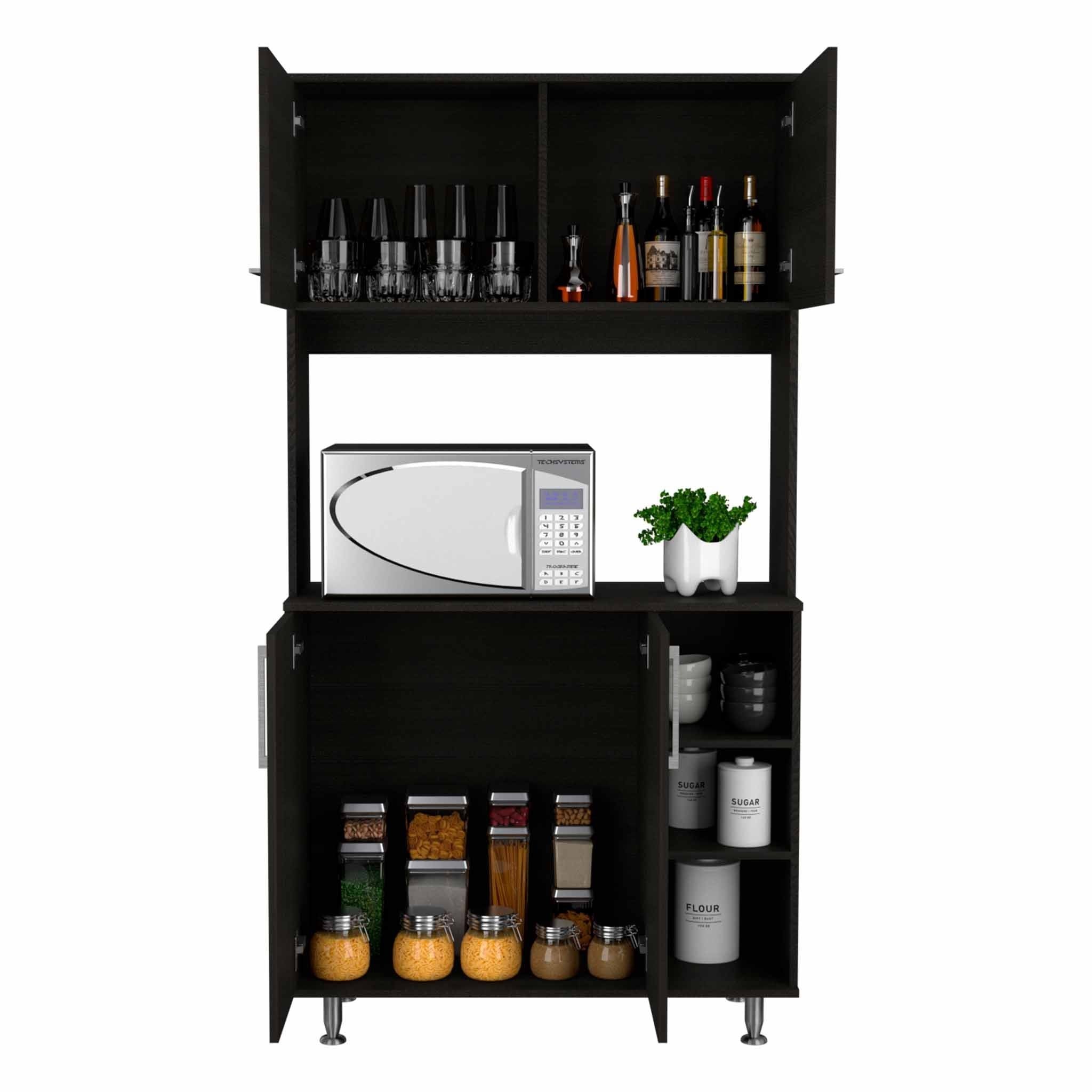 Modern Black  Kitchen Cabinet with Two Storage Shelves