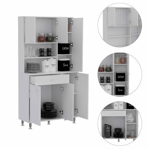 White Pantry Cabinet with Multiple Storage Shelves