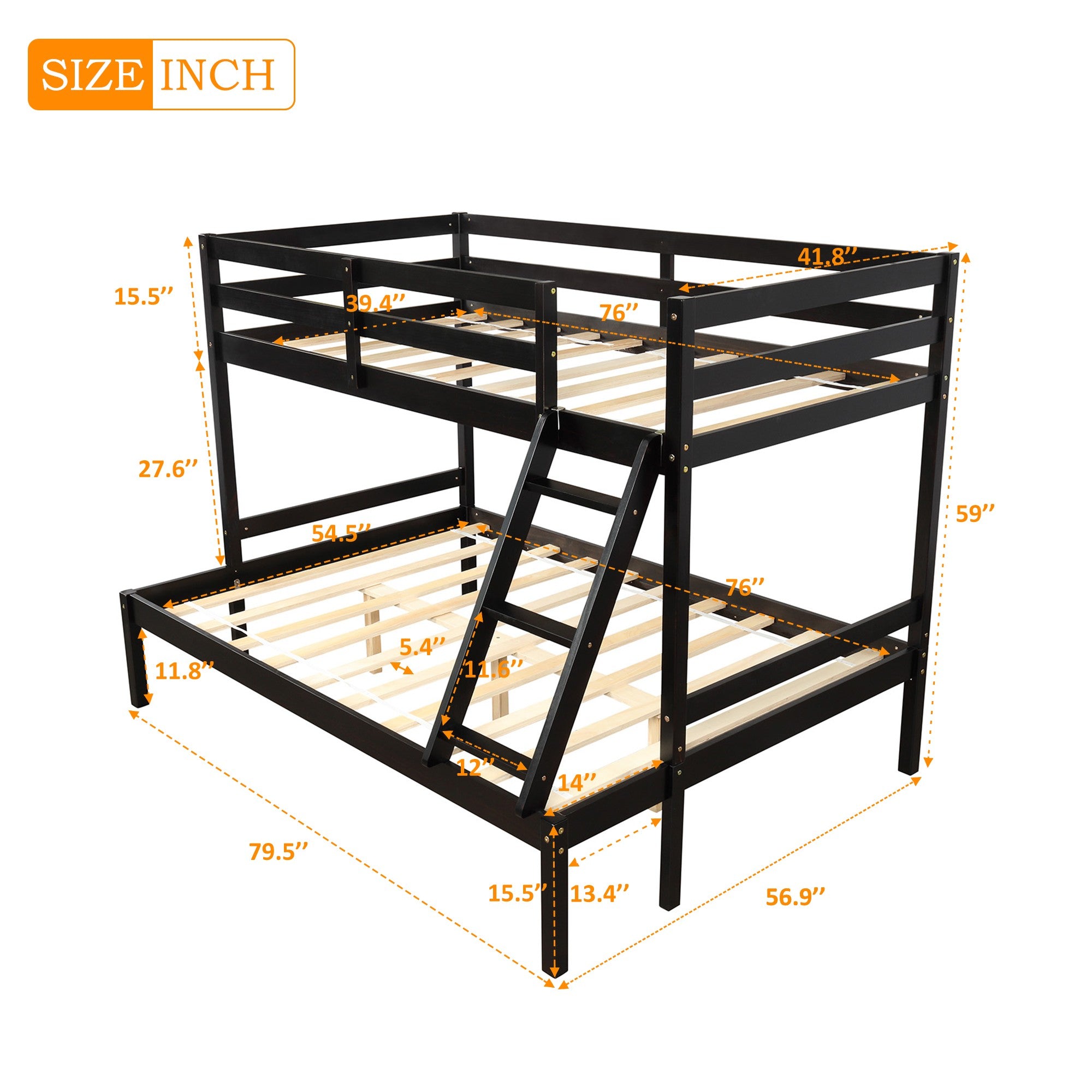 Brown Twin Size Full Size Bunk Bed