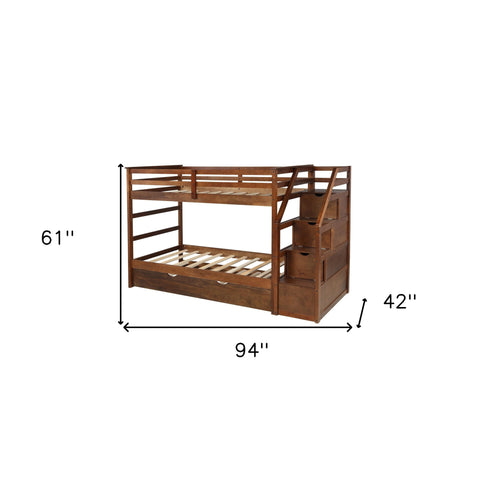 Walnut Twin Over Twin Bunk Bed with Trundle