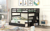 Brown Double Full Size Stairway Bunk Bed With Drawer