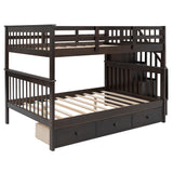 Brown Double Full Size Stairway Bunk Bed With Drawer