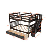 Brown Double Full Size Stairway Bunk Bed With Drawer