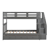 Gray Twin Over Twin Bunk Bed with Stairway and Drawers