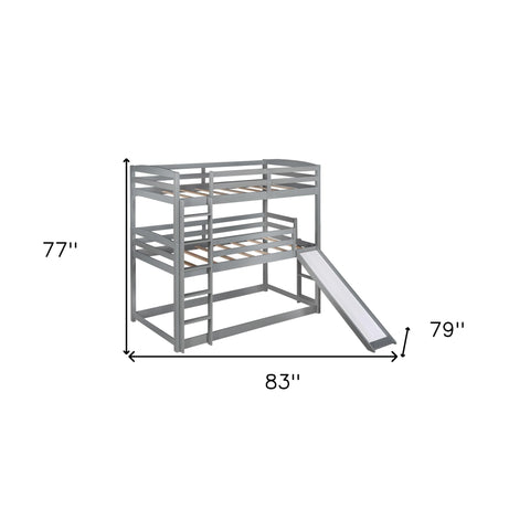 Gray Triple Bunk Twin Sized Bed with Slide