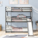 Gray Triple Bunk Twin Sized Bed with Slide