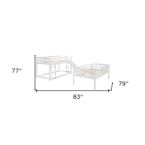 White Triple Bunk Twin Sized Bed with Slide