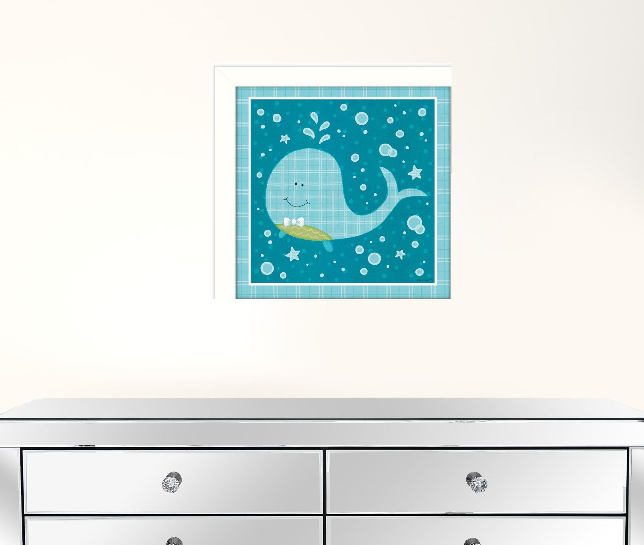 Aqua Blue Baby Whale White Framed Print Wall Art