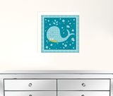 Aqua Blue Baby Whale White Framed Print Wall Art