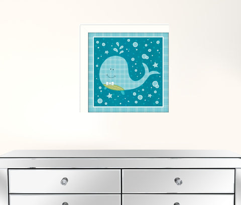 Aqua Blue Baby Whale White Framed Print Wall Art