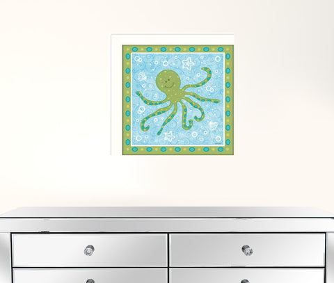 Aqua Blue Baby Squid White Framed Print Wall Art