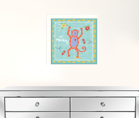 Aqua Blue Baby Monkey White Framed Print Wall Art