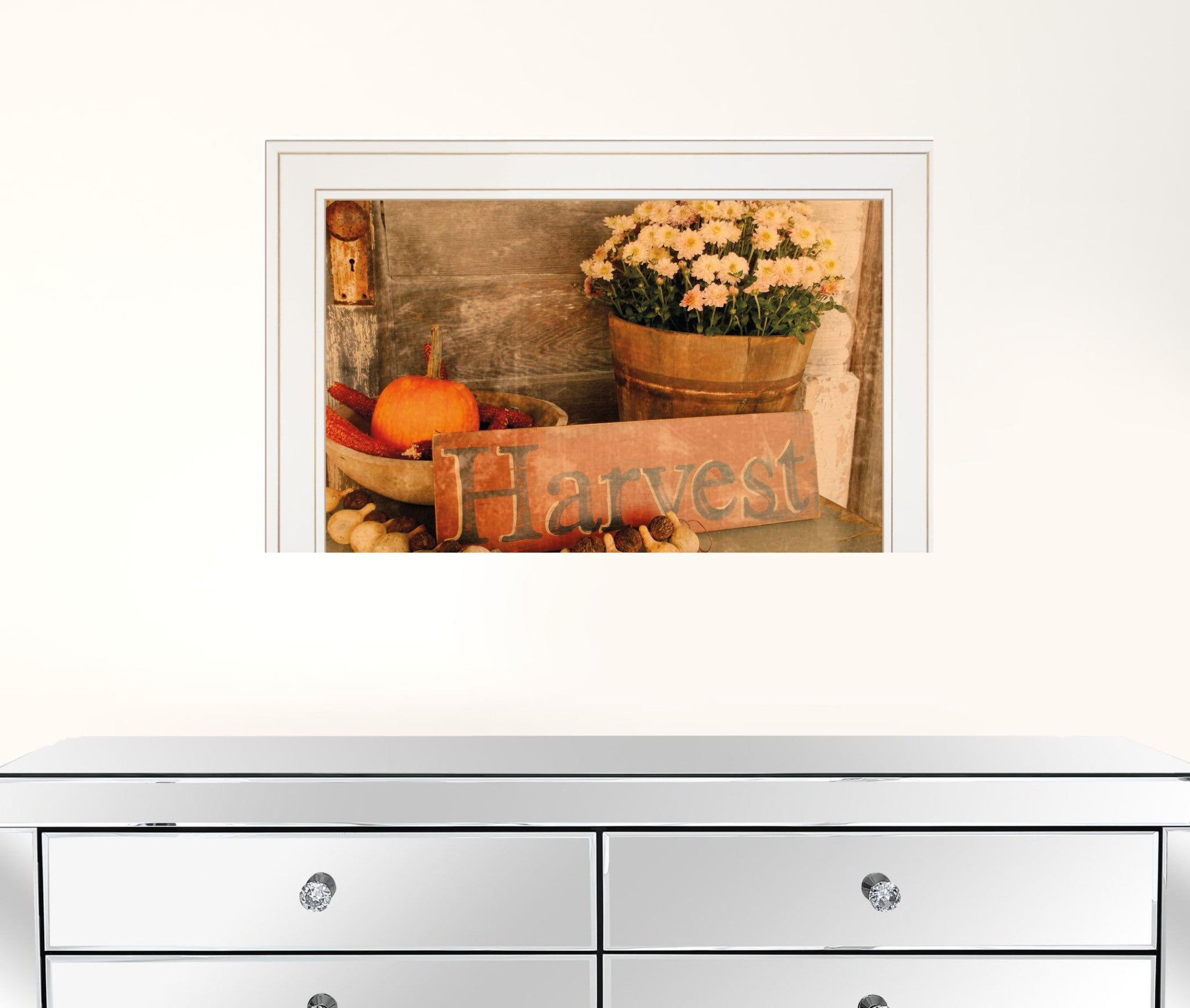 Autumn's Pumpkin Harvest White Framed Print Wall Art