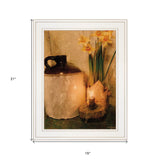 Rustic Daffodils by Candlelight White Framed Print Wall Art