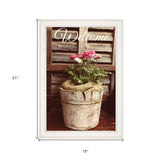 Rustic Welcome Roses White Framed Print Wall Art