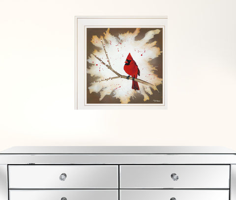 Cardinal on a Branch White Framed Print Wall Art