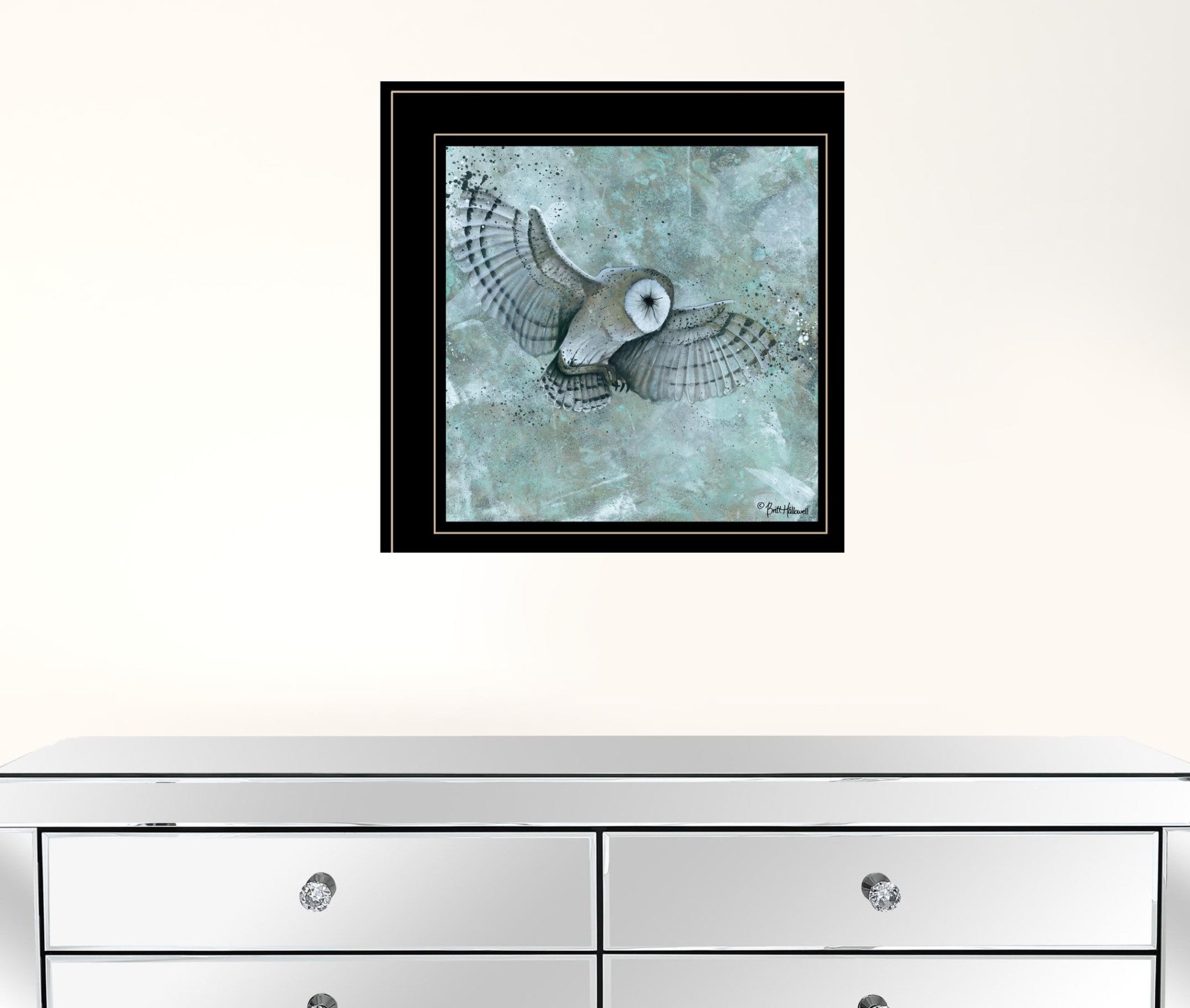 Simplicity Blue Gray Owl Black Framed Print Wall Art