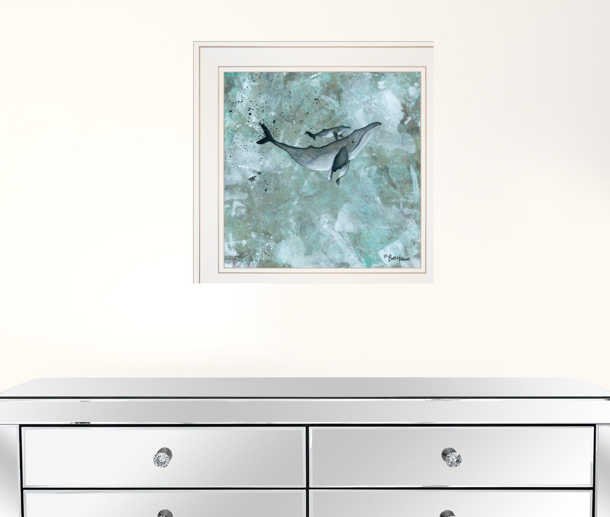 Simplicity Blue Gray Humpback Whale White Framed Print Wall Art