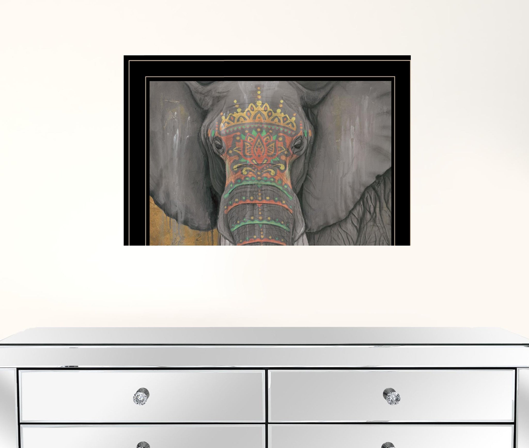 Tattooed Elephant Trunk Black Framed Print Wall Art