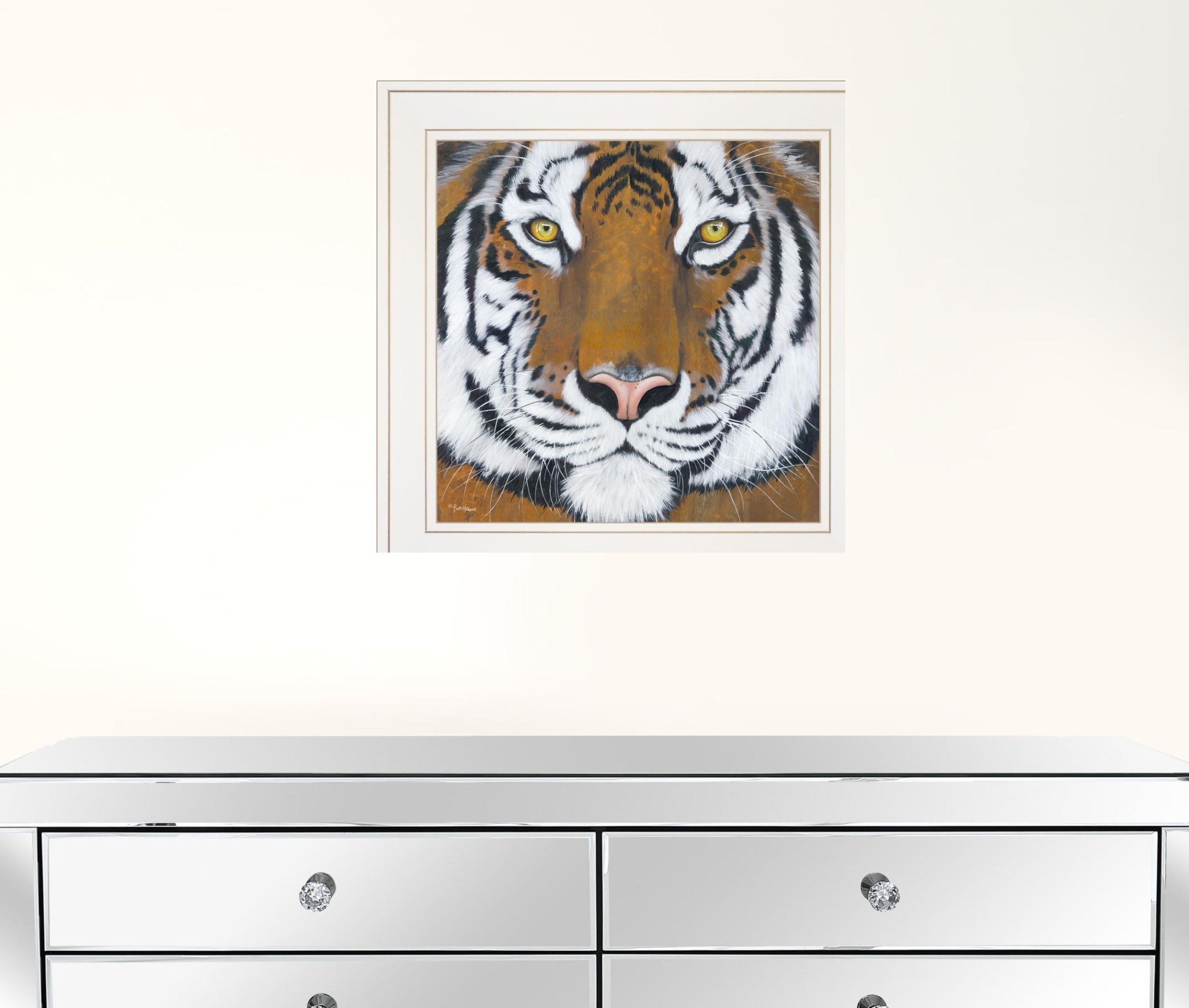 Tiger Gaze 1 White Framed Print Wall Art