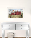 Rustic Red Barn and Birds White Framed Print Wall Art