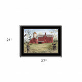 Rustic Red Barn and Birds Black Framed Print Wall Art