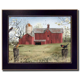 Rustic Red Barn and Birds Black Framed Print Wall Art