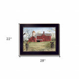 Rustic Red Barn and Birds Black Framed Print Wall Art