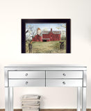 Rustic Red Barn and Birds Black Framed Print Wall Art