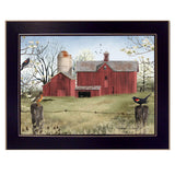 Rustic Red Barn and Birds Black Framed Print Wall Art