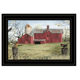 Rustic Red Barn and Birds Black Framed Print Wall Art