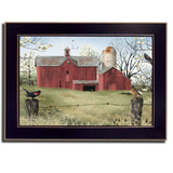 Rustic Red Barn and Birds Black Framed Print Wall Art