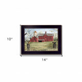 Rustic Red Barn and Birds Black Framed Print Wall Art