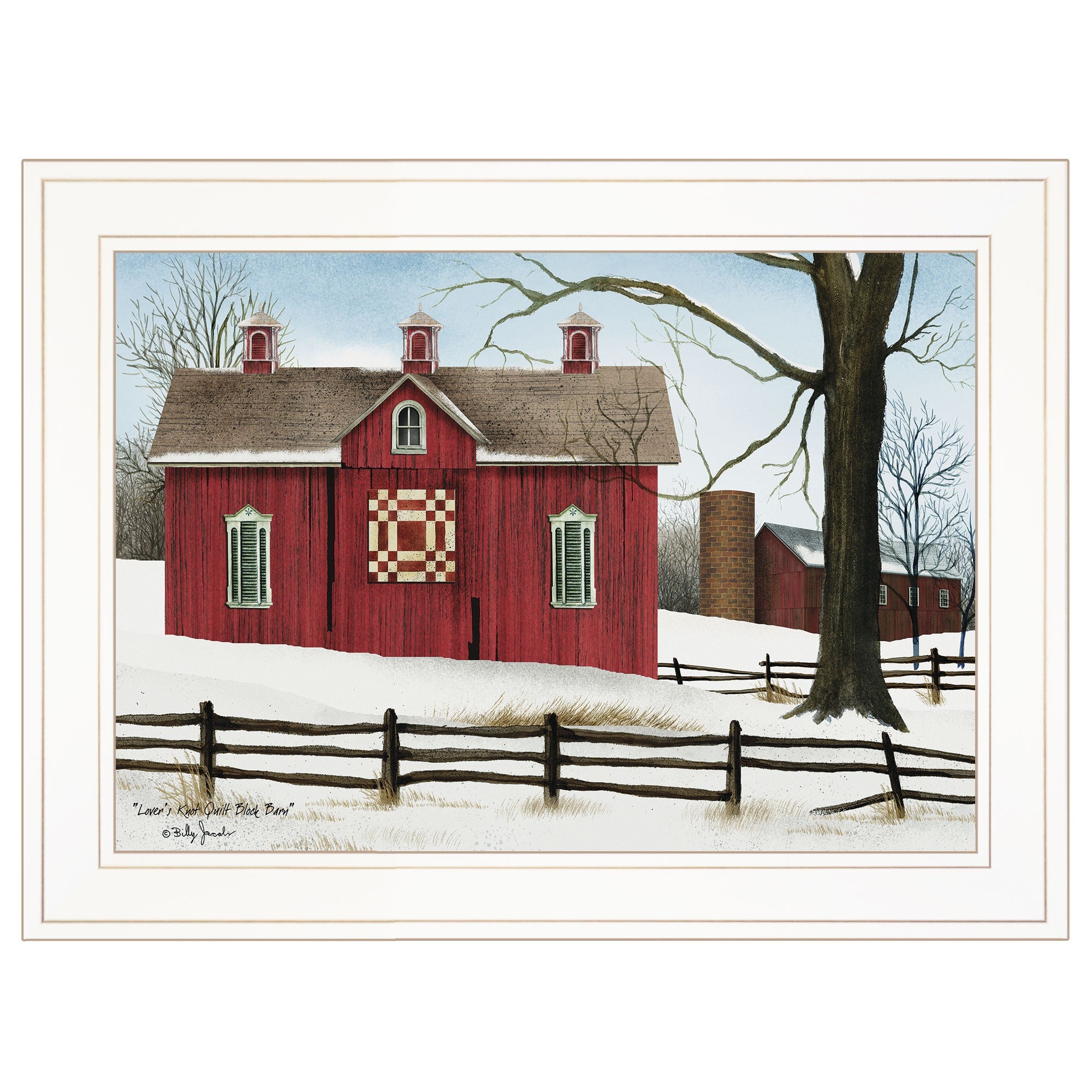 Lovers Knot Quilt Red Barn White Framed Print Wall Art