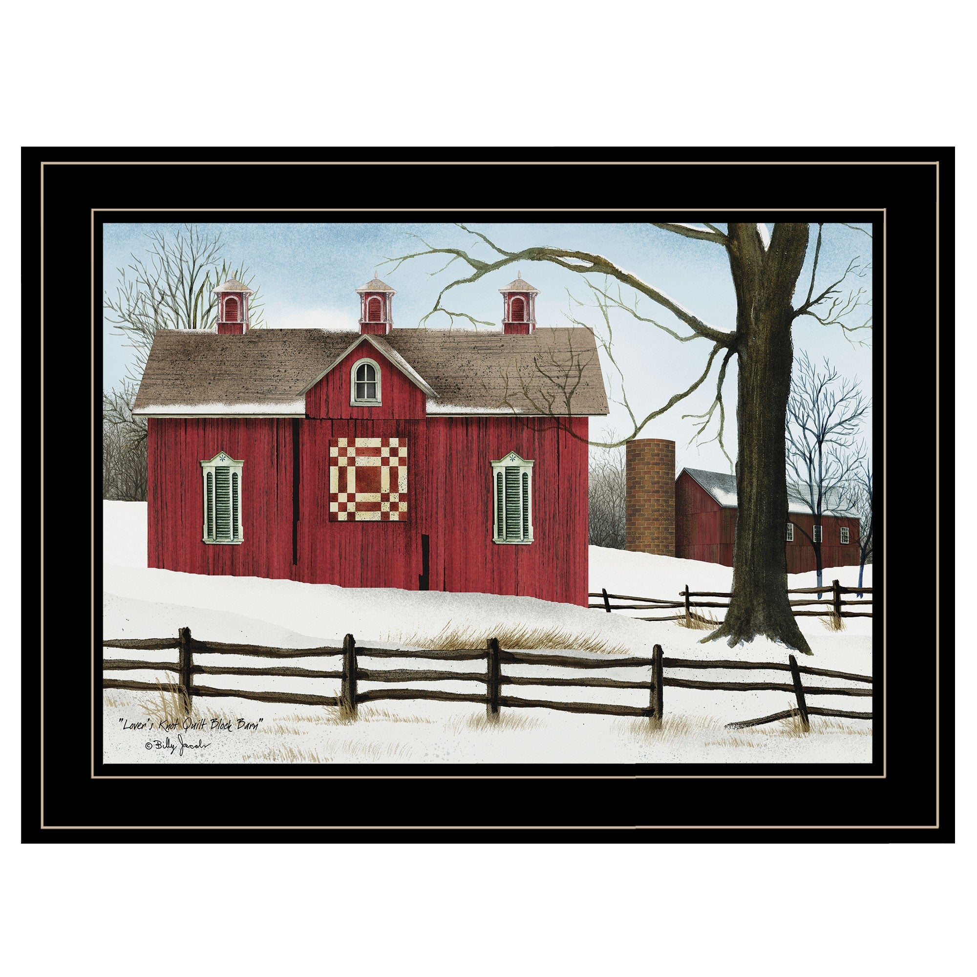 Lovers Knot Quilt Red Barn Black Framed Print Wall Art