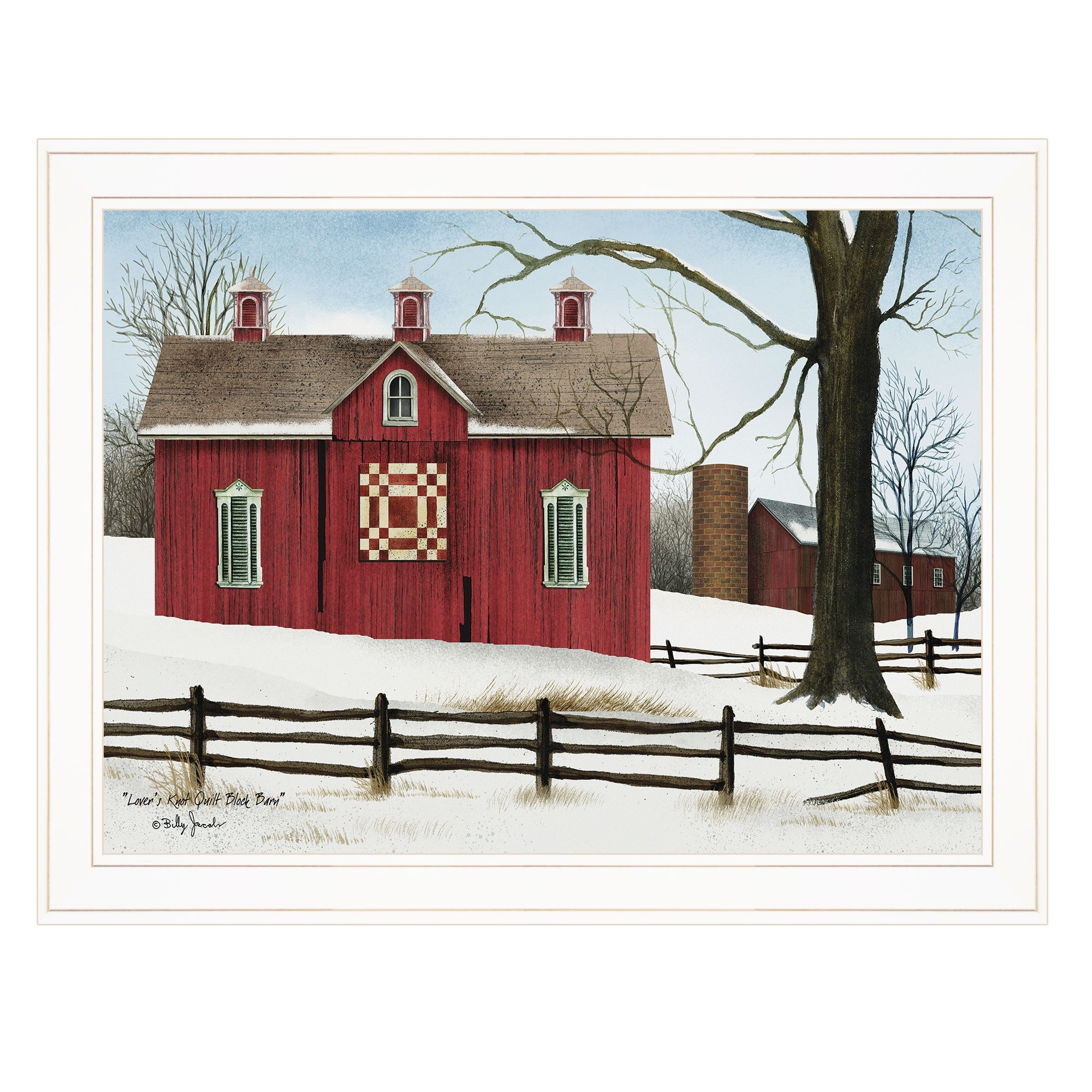 Lovers Knot Quilt Red Barn 2 White Framed Print Wall Art