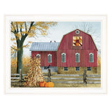 Autumn Leaf Quilt Block Barn 1 White Framed Print Wall Art