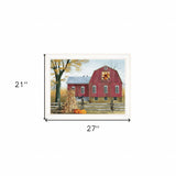 Autumn Leaf Quilt Block Barn 1 White Framed Print Wall Art