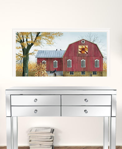 Autumn Leaf Quilt Block Barn 3 White Framed Print Wall Art