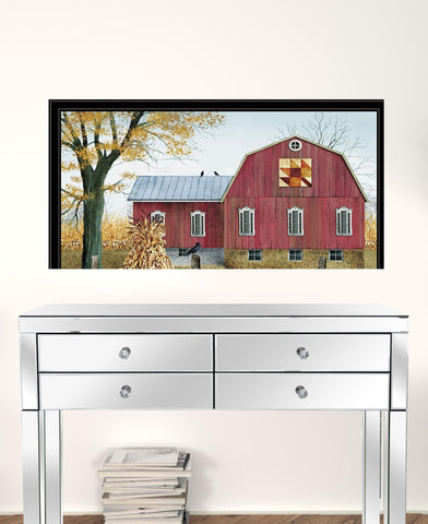 Autumn Leaf Quilt Block Barn 4 Black Framed Print Wall Art