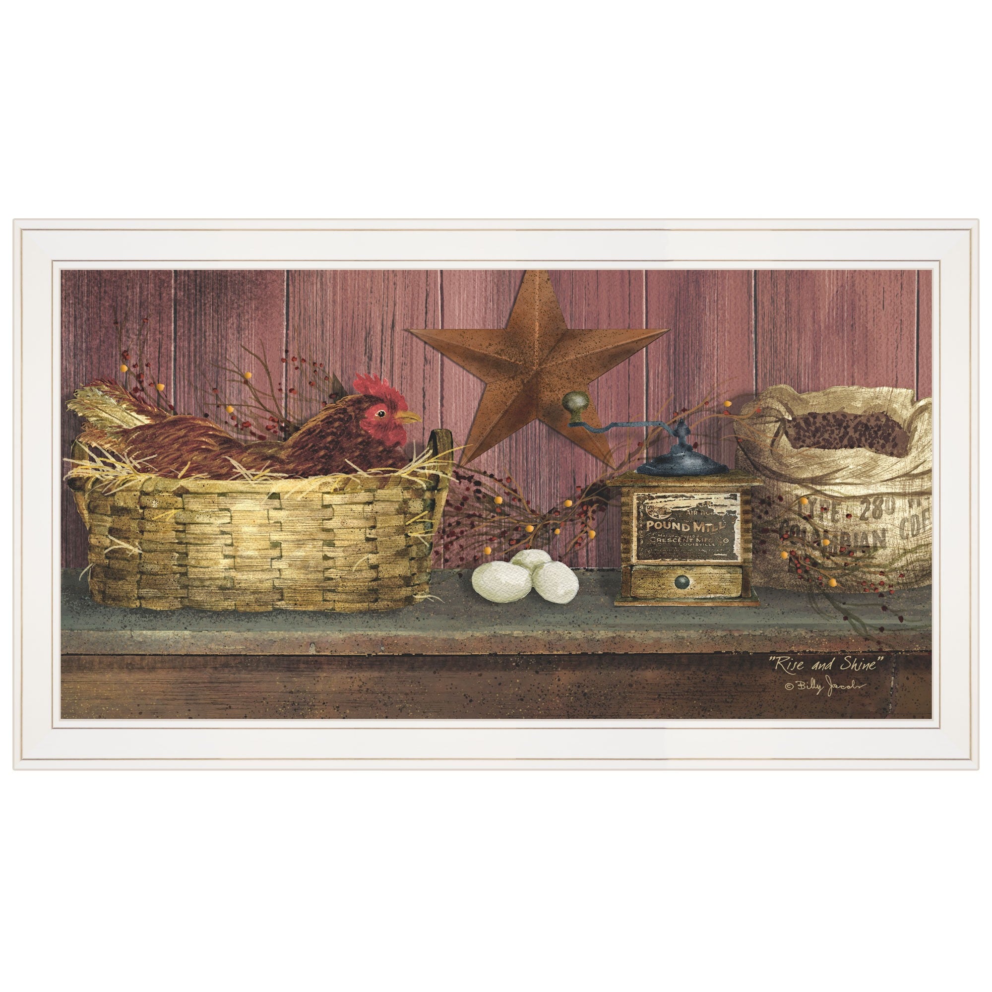 Rise and Shine Chicken and Eggs White Framed Print Wall Art