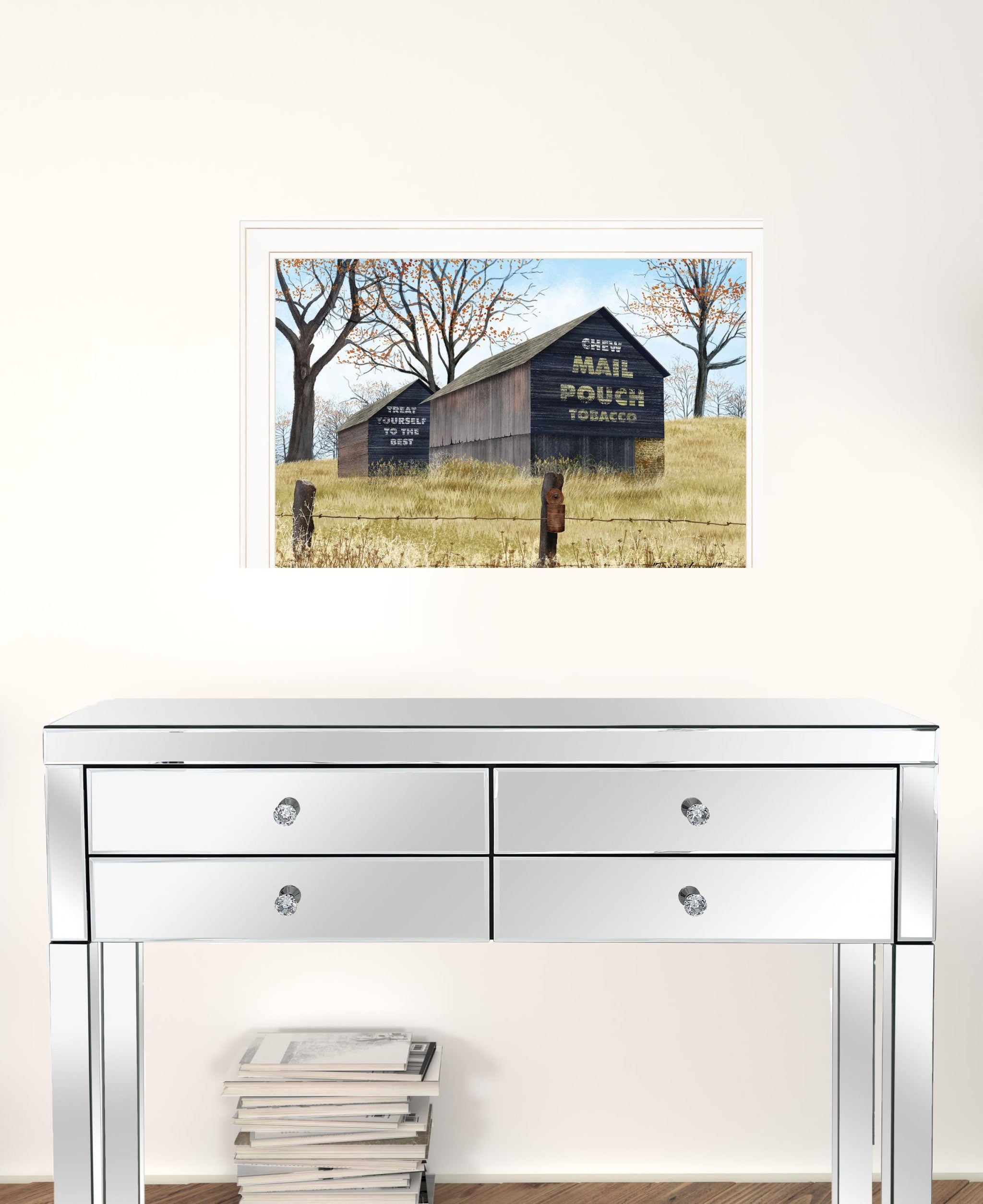 Treat Yourself Mail Pouch Tobacco Barn White Framed Print Wall Art
